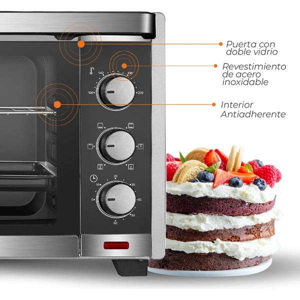 HORNO ELÉCTRICO KITCHEN-IT SILVER SERIES 60L DOBLE VIDRIO - 7
