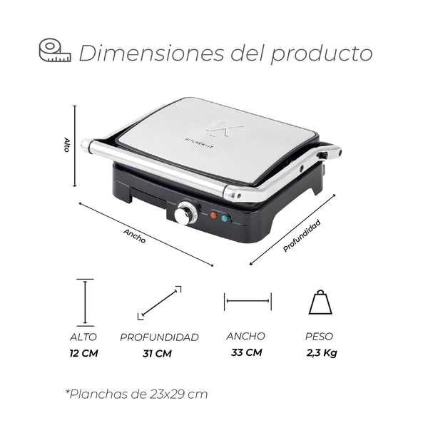 PLANCHA PANINI PRO MAX XL KITCHEN-IT SUPERFICIE PLANA - 9