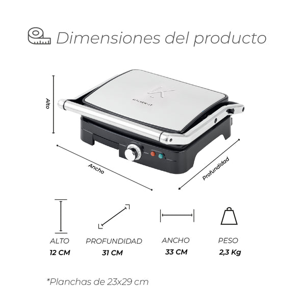 PLANCHA PANINI PRO MAX XL KITCHEN-IT SUPERFICIE PLANA - 11