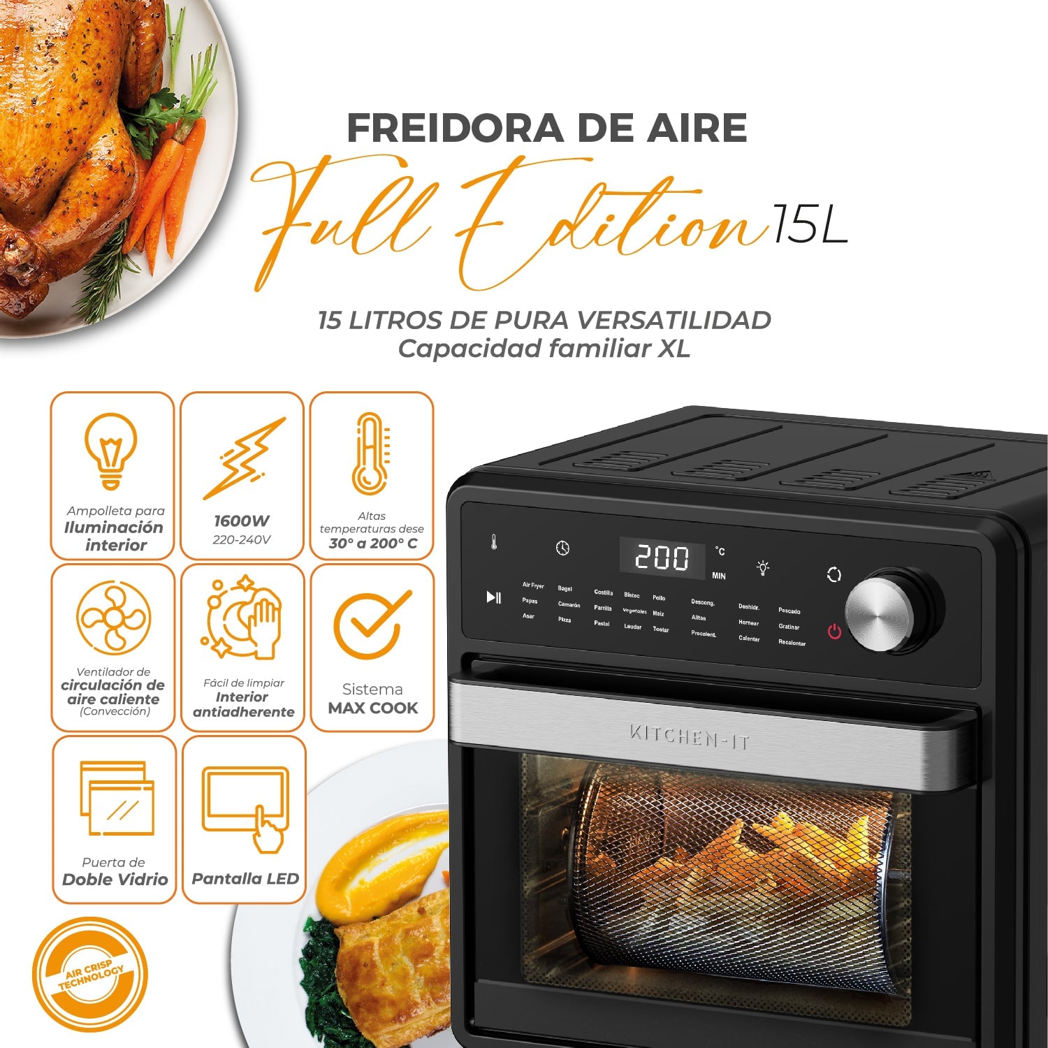 HORNO FREIDORA DE AIRE FULL EDITION 24 EN 1 - 15L - 5