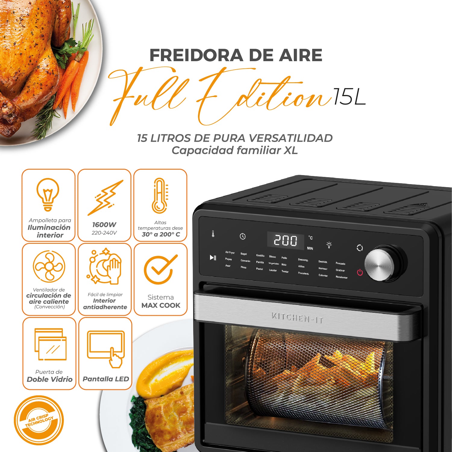 HORNO FREIDORA DE AIRE FULL EDITION 24 EN 1 - 15L - 5