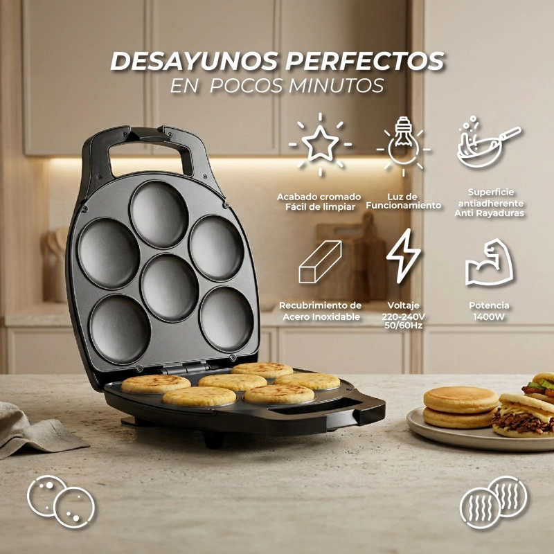 MAQUINA DE AREPAS Y PANQUEQUES ANTIADHERENTE - GOURMET PRESS 6 EN 1 - 4