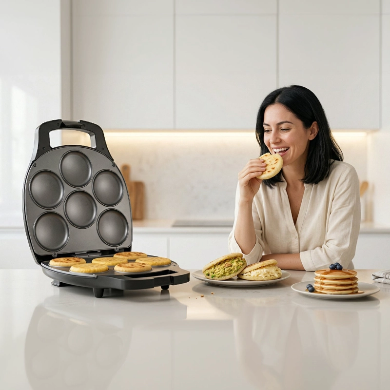 MAQUINA DE AREPAS Y PANQUEQUES ANTIADHERENTE - GOURMET PRESS 6 EN 1 - 7