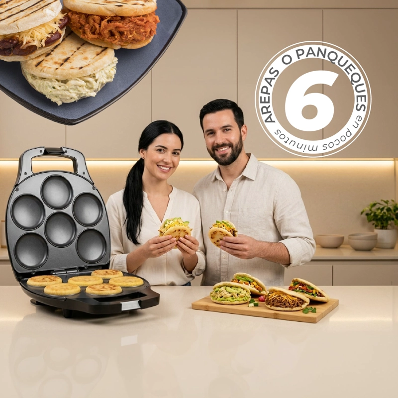 MAQUINA DE AREPAS Y PANQUEQUES ANTIADHERENTE - GOURMET PRESS 6 EN 1 - 5