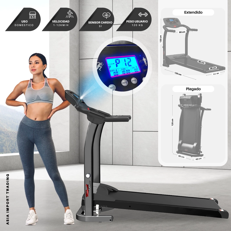 TROTADORA ELÉCTRICA TREADMILL II NEGRA BLUETOOTH 2.0 HP PLEGABLE 1-12 KM/H - 2