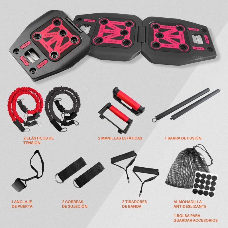 TABLA DE FLEXIONES PWRFITNESS NEGRO PLEGABLE MULTIFUNCIONAL CON BANDAS - 3