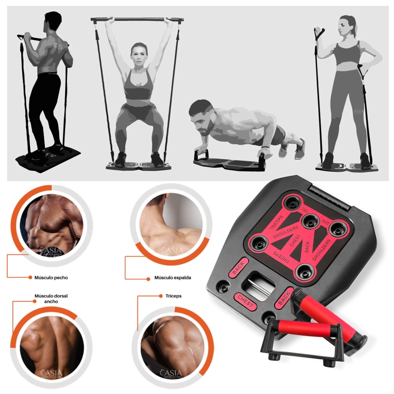 TABLA DE FLEXIONES PWRFITNESS NEGRO PLEGABLE MULTIFUNCIONAL CON BANDAS - 4