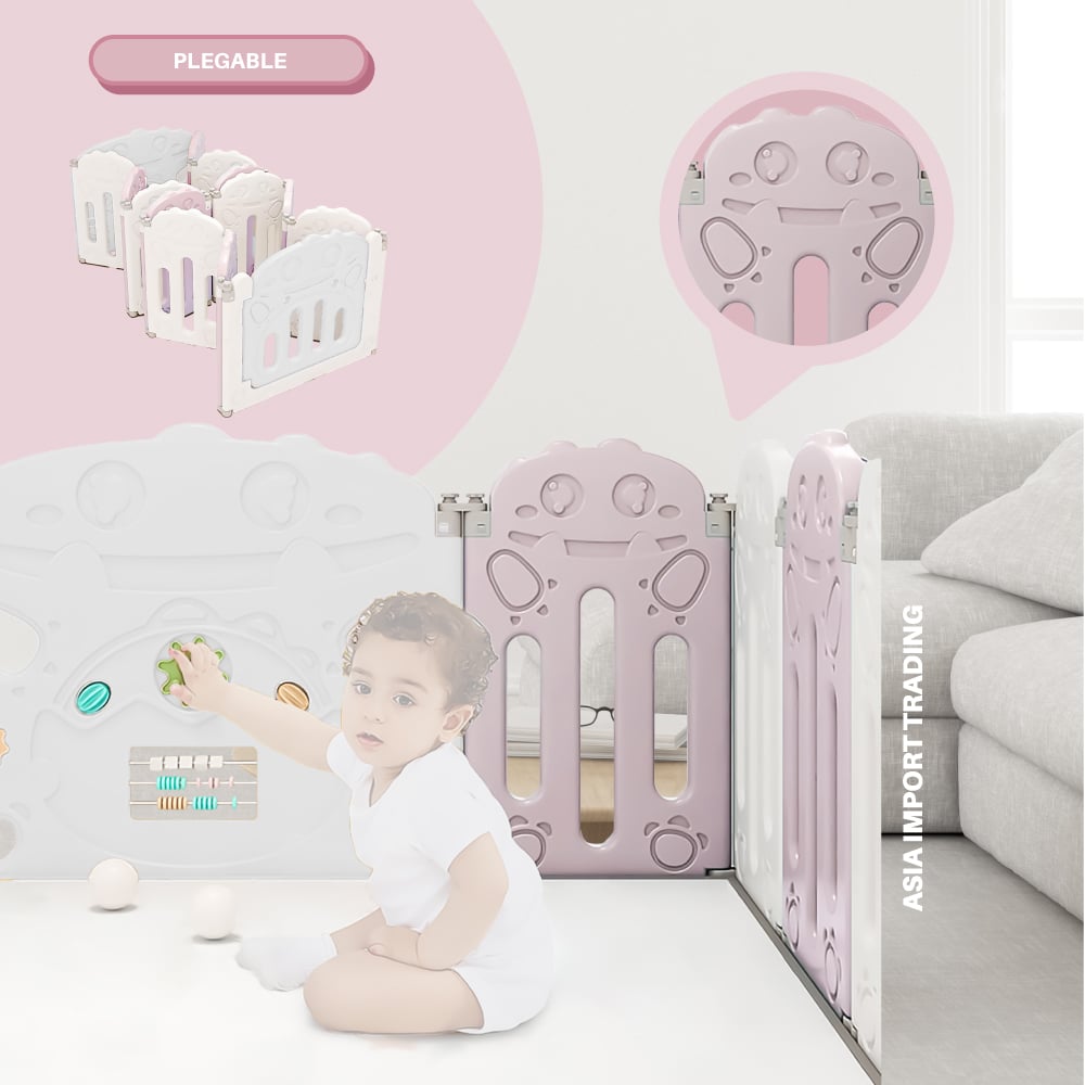 CORRAL PARA BEBE MODELO 10+2 PANELES ROSADO - 4
