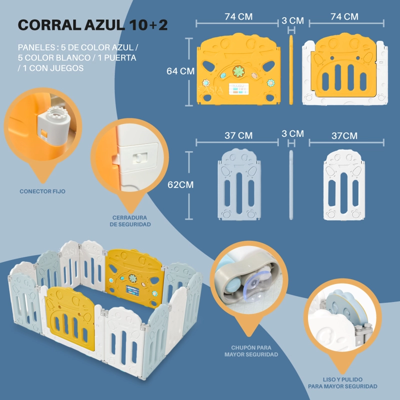 CORRAL KIDSTAR BEBÉ MODELO 10+2 PANELES AZUL - 2