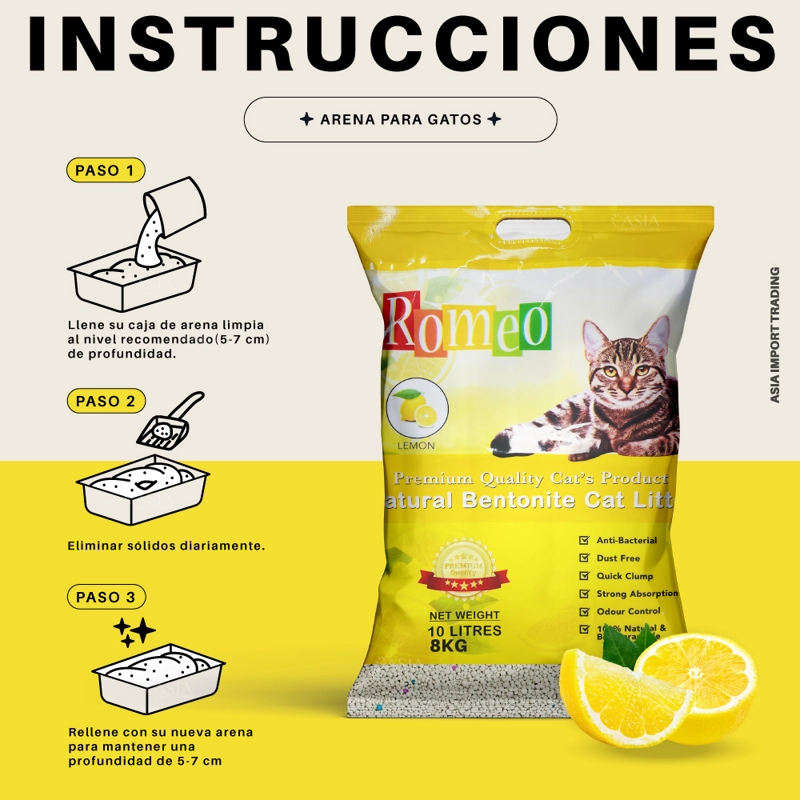 ARENA SANITARIA GATOS HOME GRASS ABSORBENTE AROMA LIMÓN 16 KG - 4