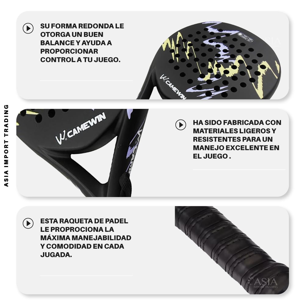 PALA PADEL PWRFITNESS EVA 4018 NEGRA CON LILA - 3