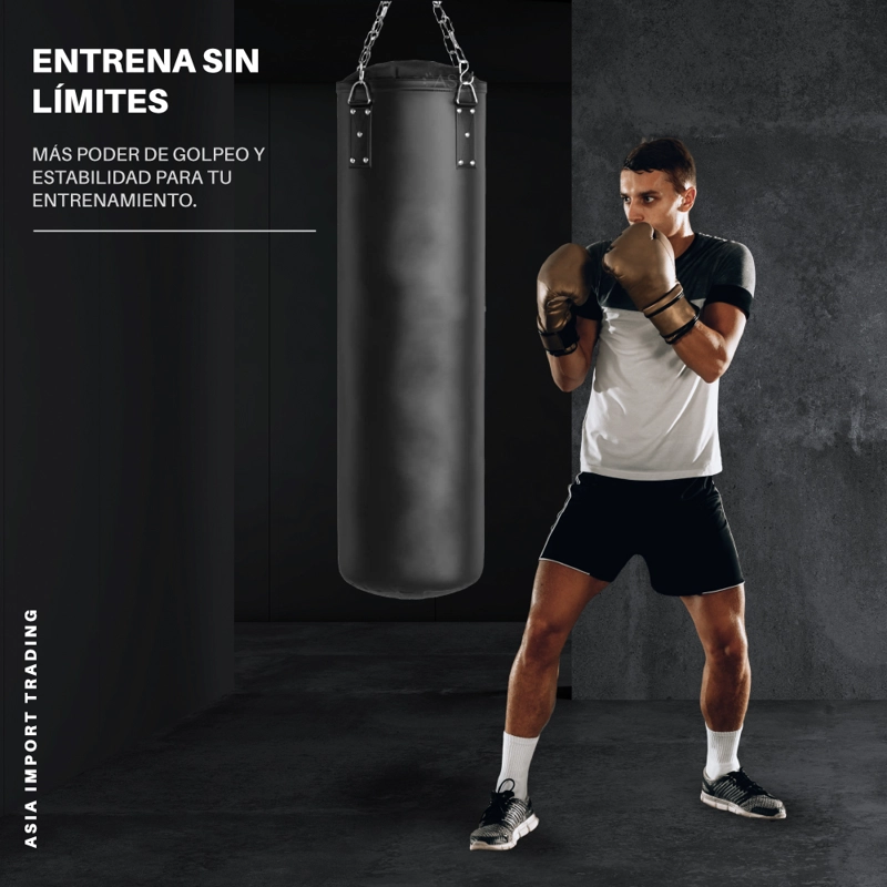SACO DE BOXEO COLGANTE REFORZADO NEGRO PARA ENTRENAMIENTO EN CASA O GIMNASIO - 2