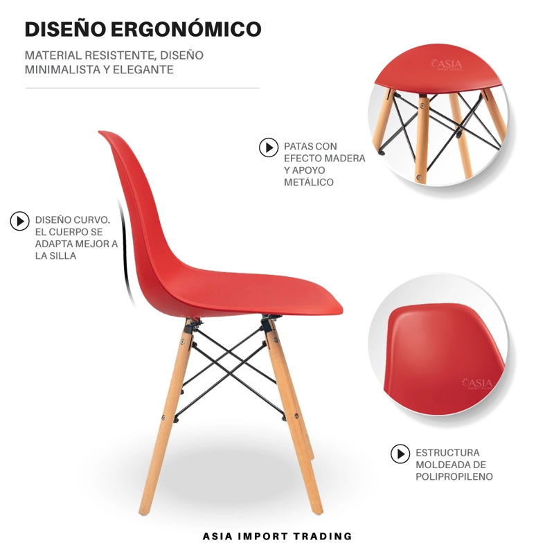 SILLA HOME&DESIGN ESTILO MODERNO ROJA - 3