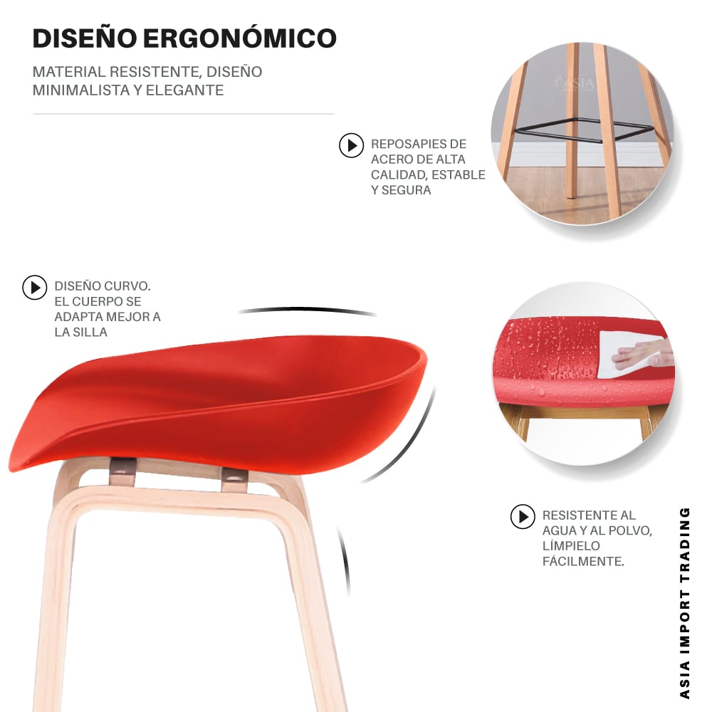 SILLA TABURETE HOME&DESIGN ROJO - 3