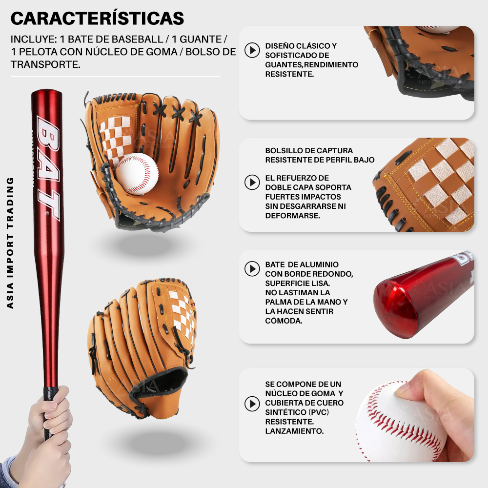 SET BASEBALL PWRFITNESS ALUMINIO BATE ROJO - 3