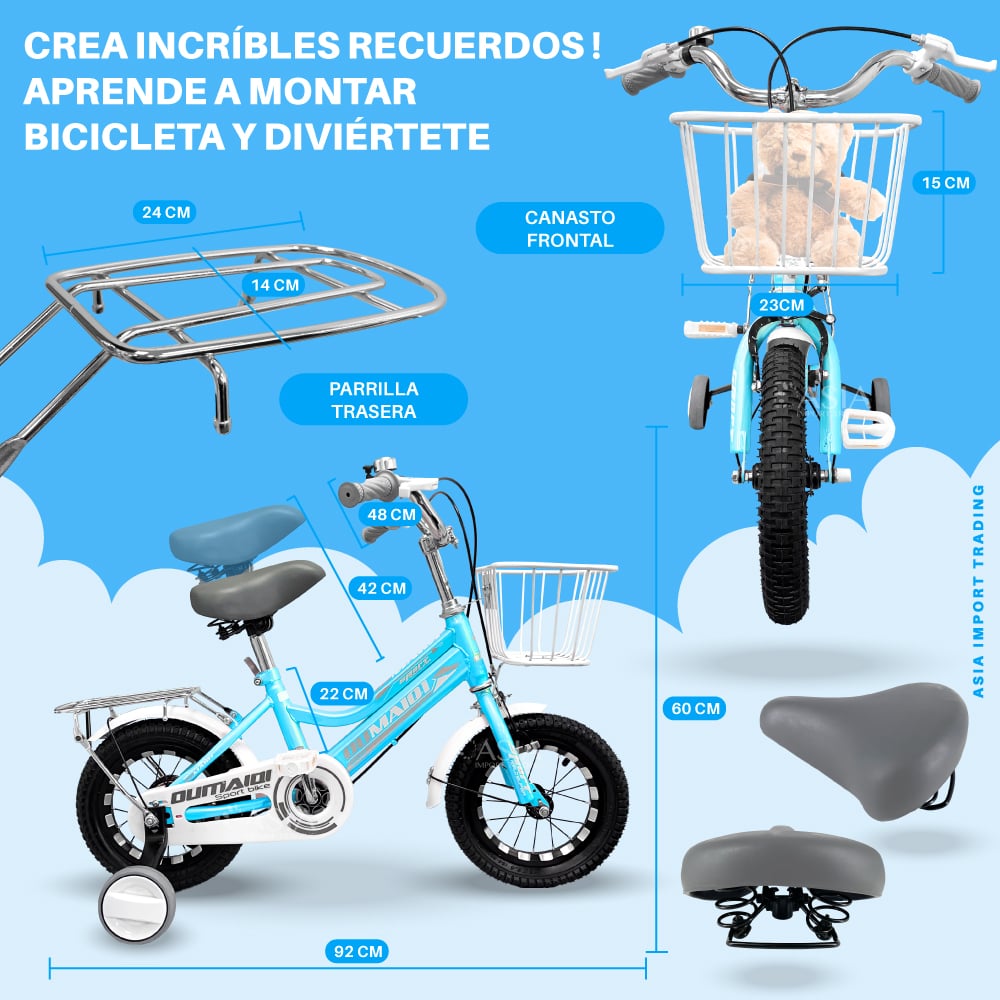 BICICLETA SIBOG ARO 12 INFANTIL CELESTE - 4