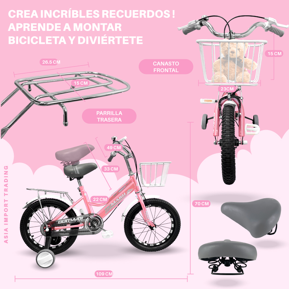 BICICLETA SIBOG ARO 16 INFANTIL ROSADA - 4