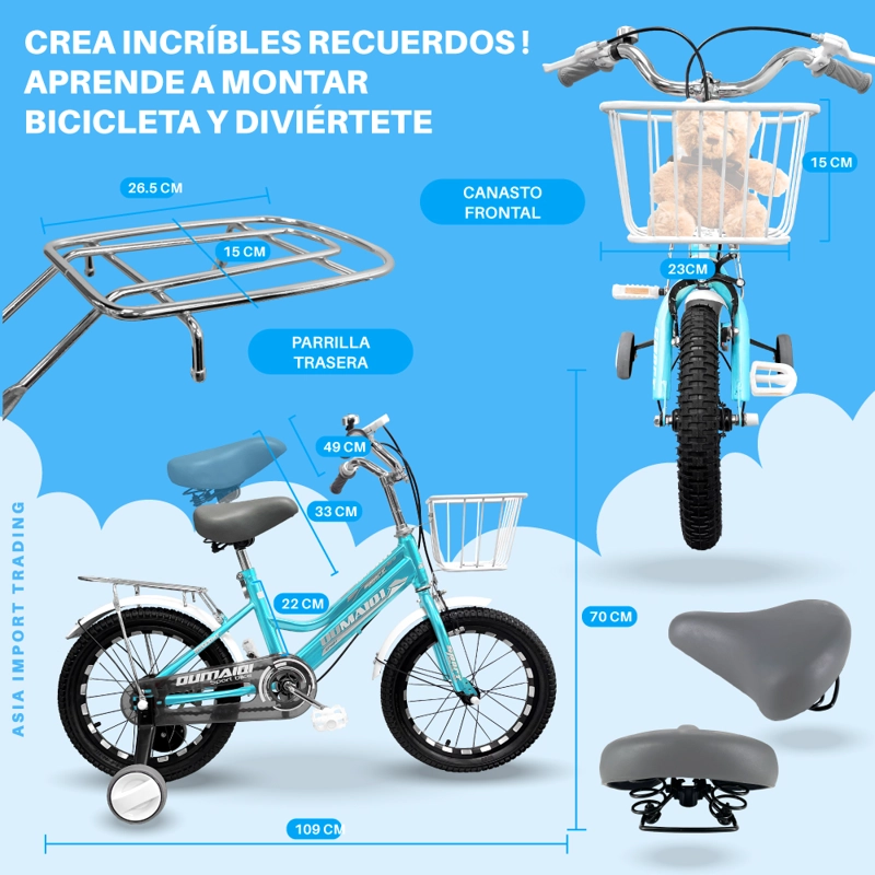 BICICLETA SIBOG ARO 16 INFANTIL CELESTE - 4