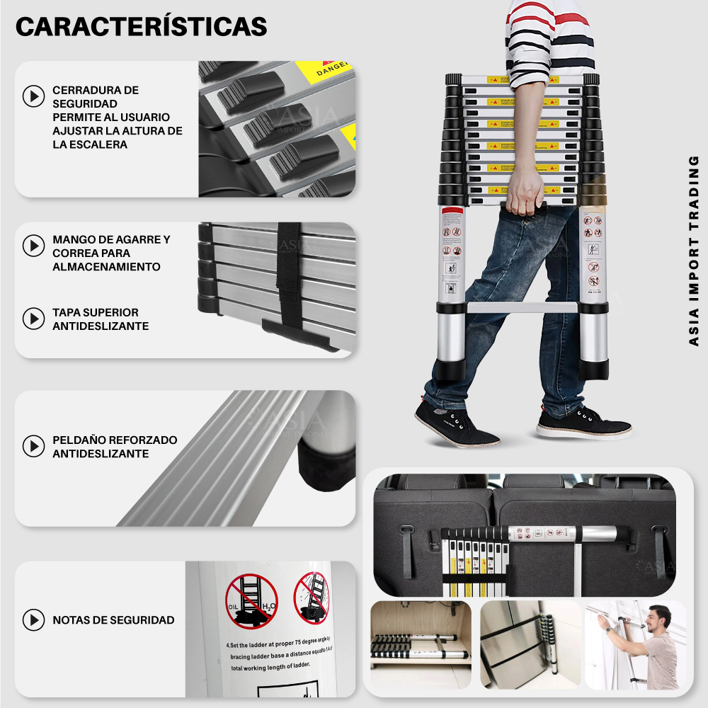 ESCALERA RETRACTIL TELESCOPICA 3.8 MT - 3