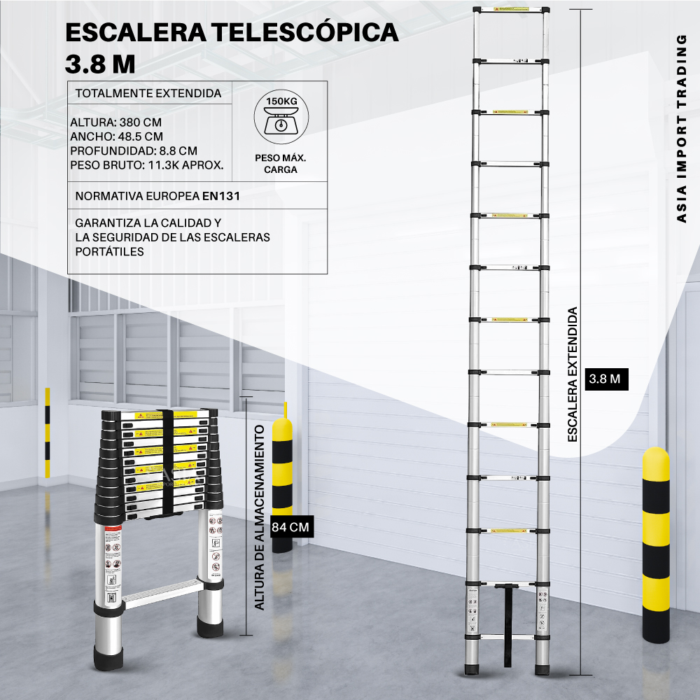 ESCALERA RETRACTIL TELESCOPICA 3.8 MT - 4