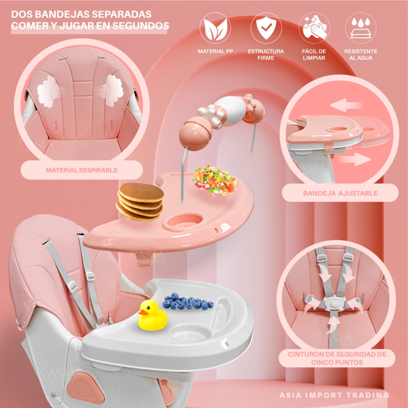 SILLA DE COMER INFANTIL 4 EN 1 KIDSTAR ROSADA – AJUSTABLE, PLEGABLE Y MULTIFUNCIONAL - 2