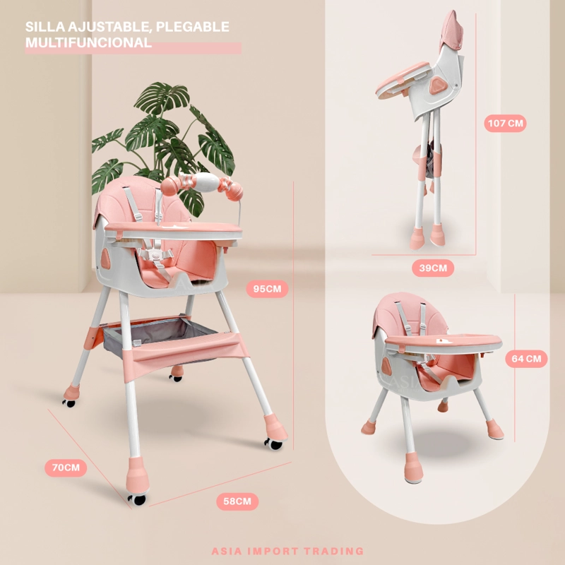 SILLA DE COMER INFANTIL 4 EN 1 KIDSTAR ROSADA – AJUSTABLE, PLEGABLE Y MULTIFUNCIONAL - 4