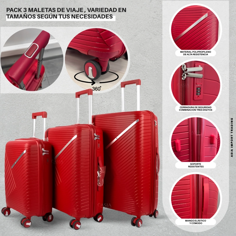 SET 3 MALETAS RIGIDAS URBAN 360° ROJO S/M/L - 2