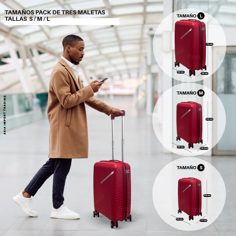 SET 3 MALETAS RIGIDAS URBAN 360° ROJO S/M/L - 4