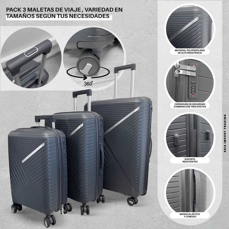 SET 3 MALETAS RIGIDAS URBAN 360° GRIS OSCURO S/M/L - 2