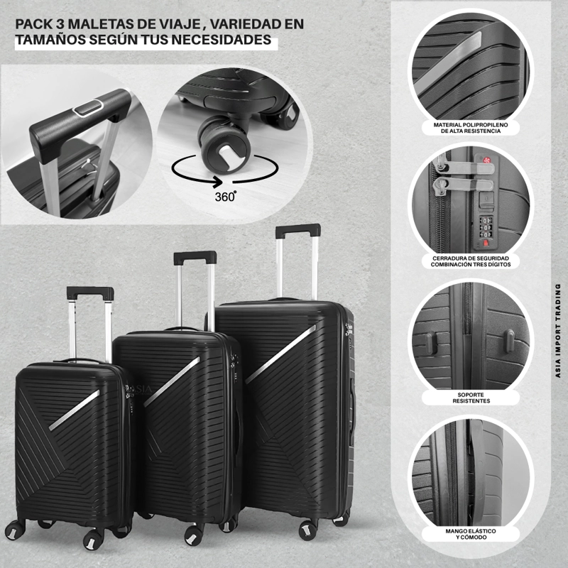 SET 3 MALETAS RIGIDAS URBAN 360° NEGRAS S/M/L - 2