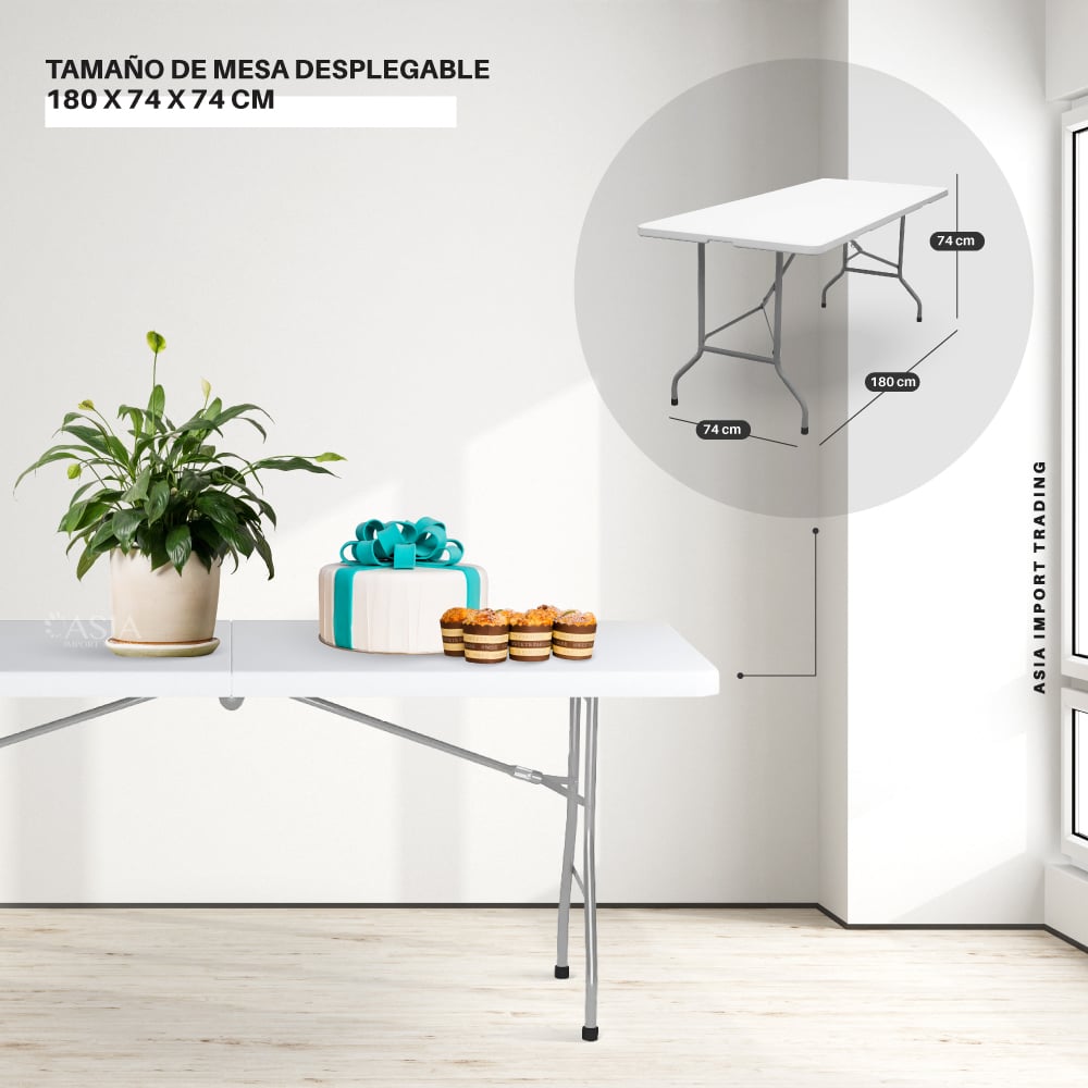 MESA PLEGABLE HOME&DESIGN BLANCA 180CM TIPO MALETA - 4