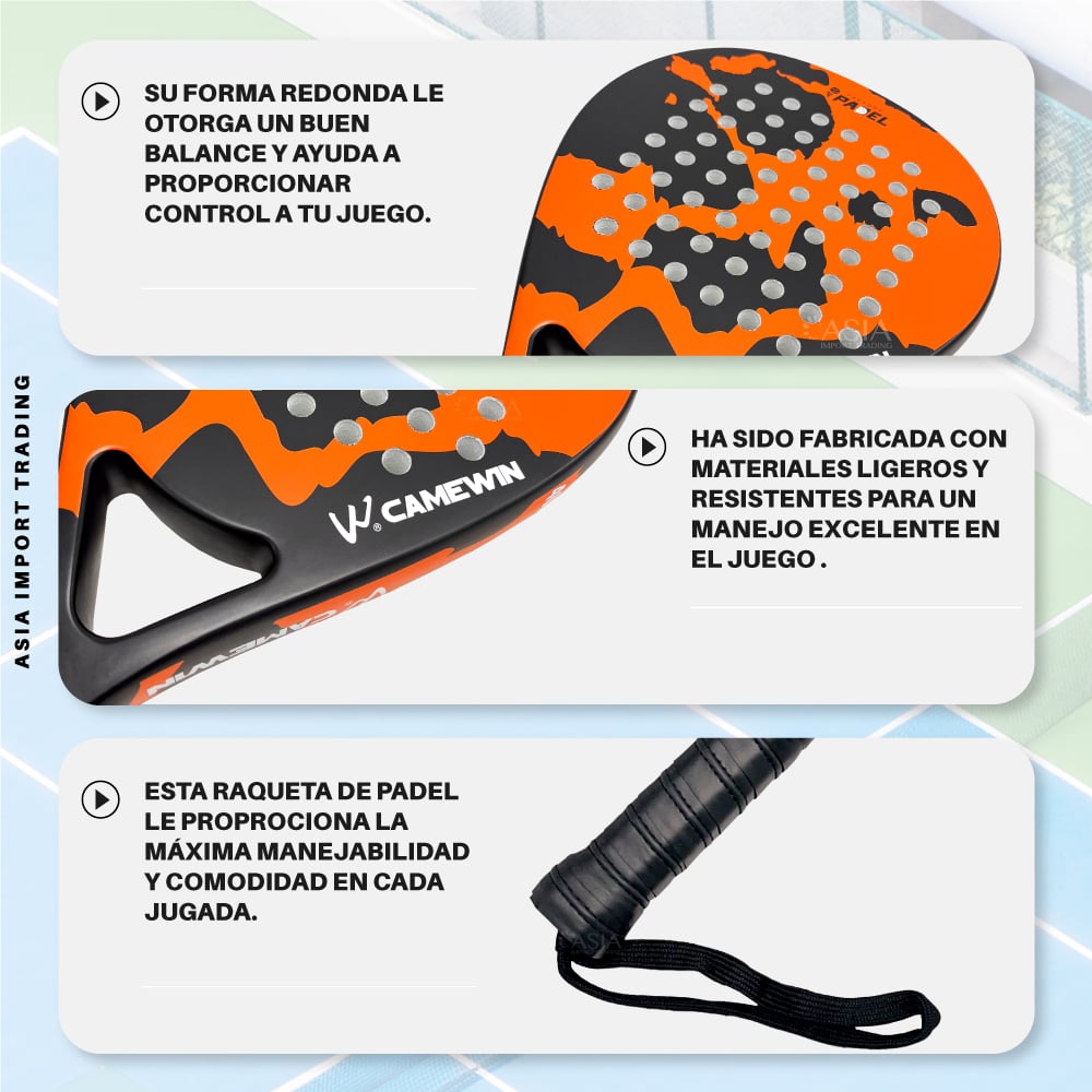 PALA PADEL PWRFITNESS EVA NARANJO CON NEGRO MODELO 4003 - 3