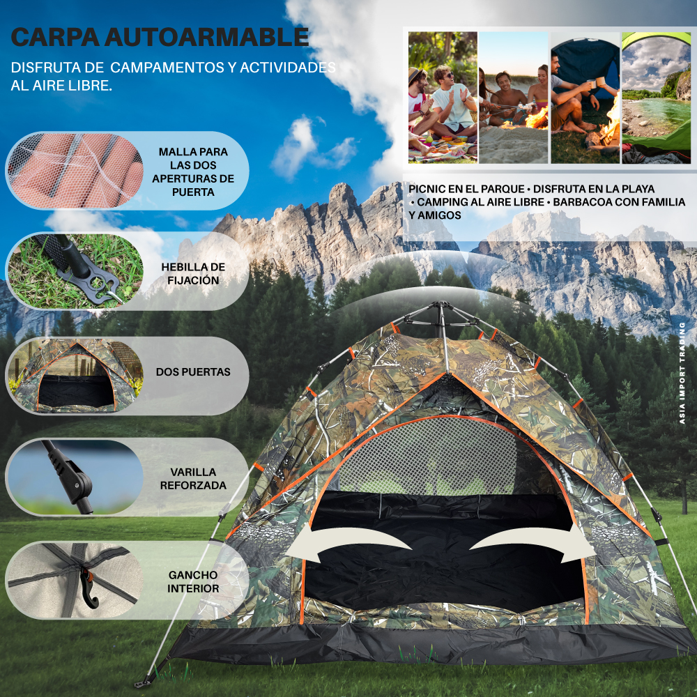 CARPA PWRFITNESS AUTOARMABLE CON DOBLE PUERTA DISEÑO CAMUFLAJE - 2