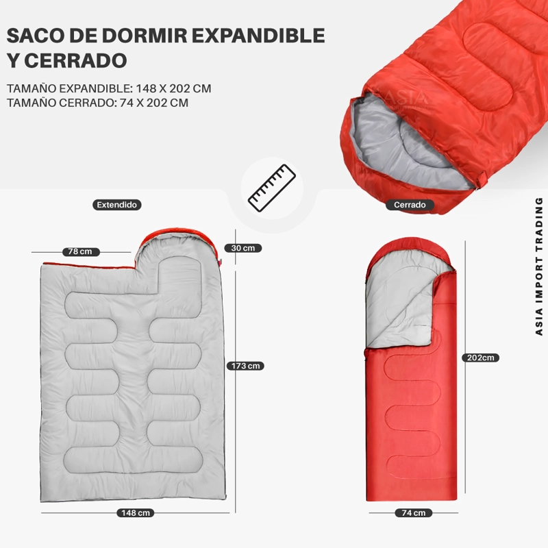 SACO DE DORMIR EXPANDIBLE 2 EN 1 ROJO 148X202 CM - 4