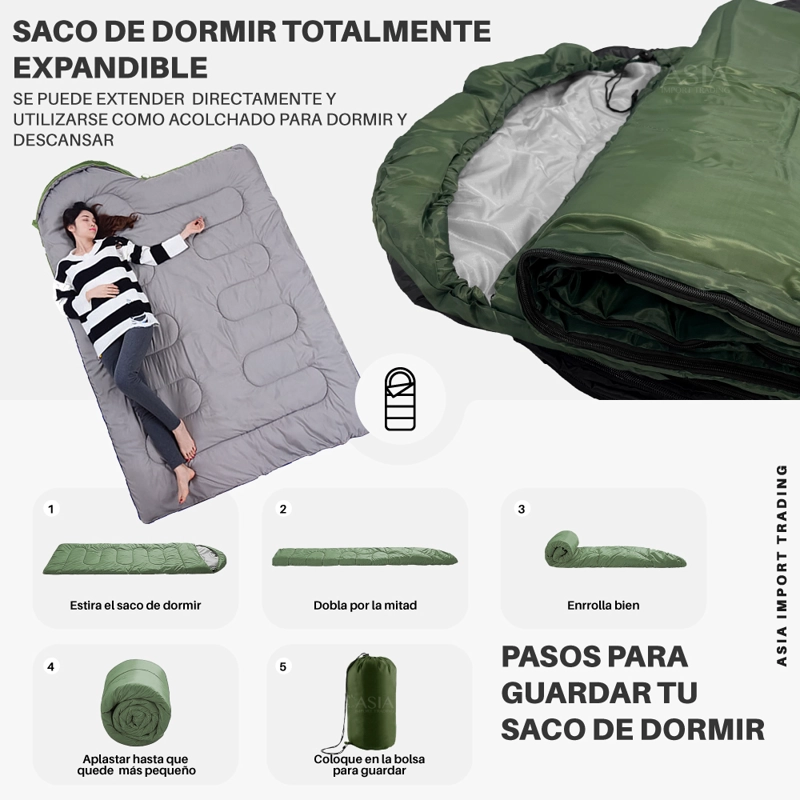 SACO DE DORMIR EXTENDIBLE COLOR VERDE - 3