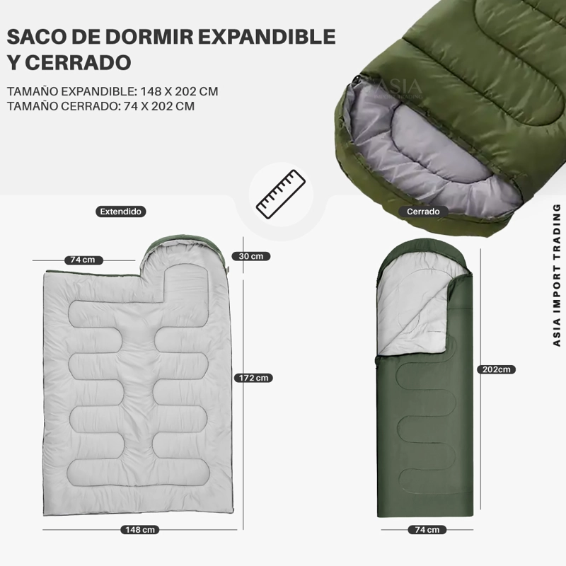 SACO DE DORMIR EXTENDIBLE COLOR VERDE - 4