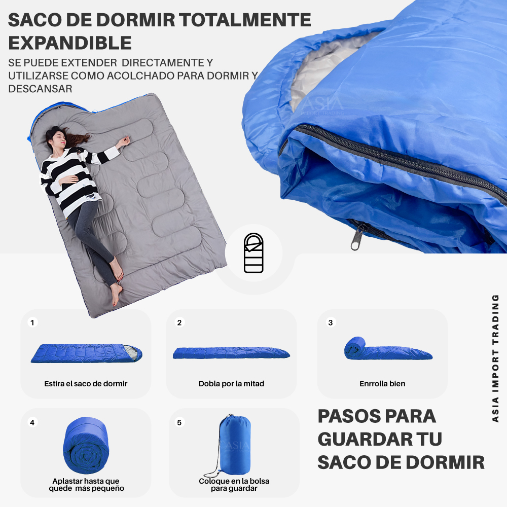 SACO DE DORMIR PWRFITNESS EXTENDIBLE COLOR AZUL - 3