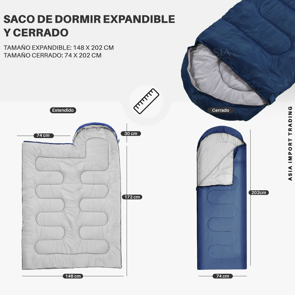 SACO DE DORMIR EXPANDIBLE 2 EN 1 AZUL MARINO 148X202 CM - 4