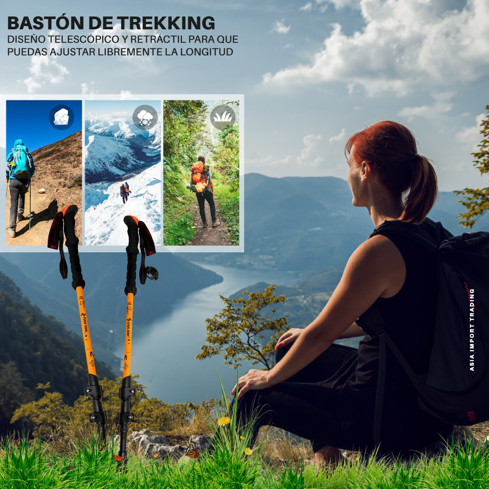 BASTÓN TREKKING PWRFITNESS ALUMINIO BASTON NARANJO - 2