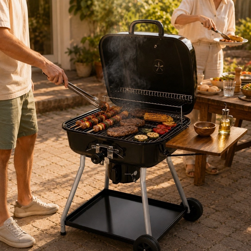 PARRILLA A CARBÓN HOME&DESIGN NEGRO CON TAPA TIPO DOMO Y RUEDAS - 3