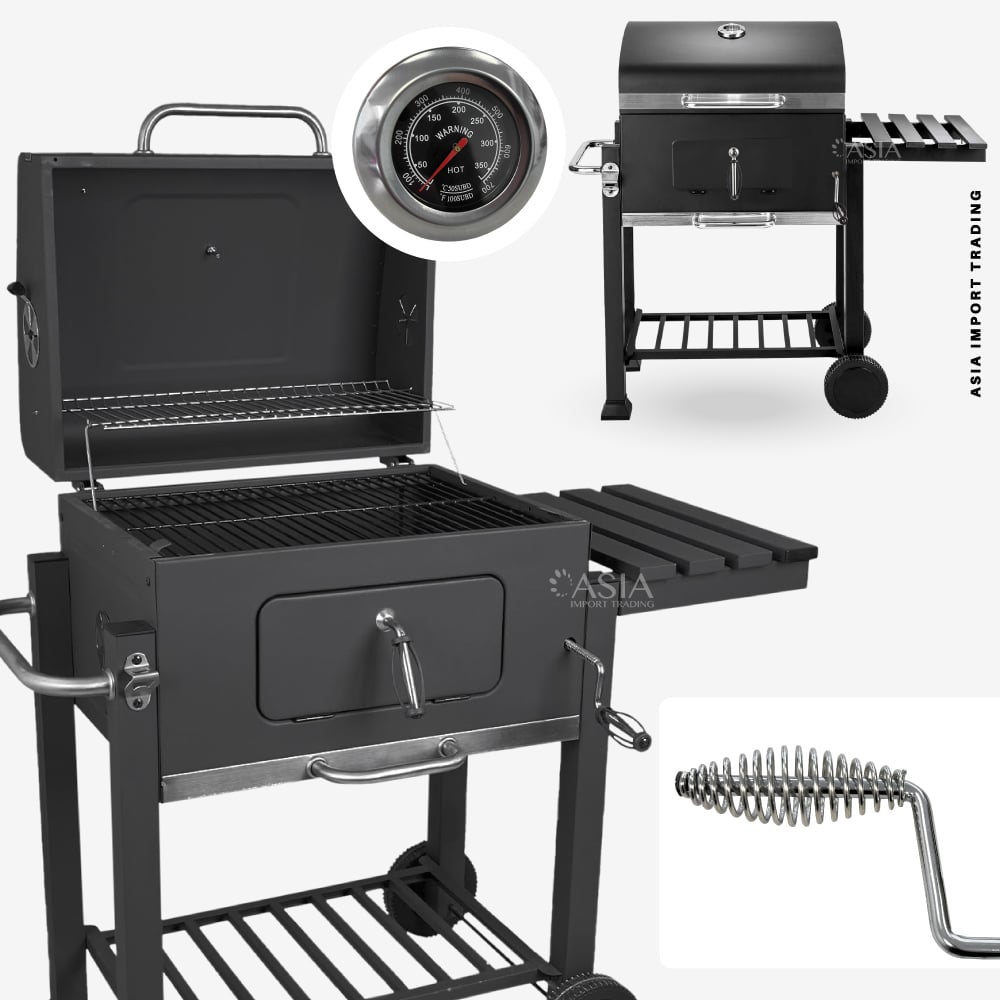 PARRILLA A CARBON CON TAPA, TERMOMETRO Y BANDEJA LATERAL – HOME&DESIGN - 2