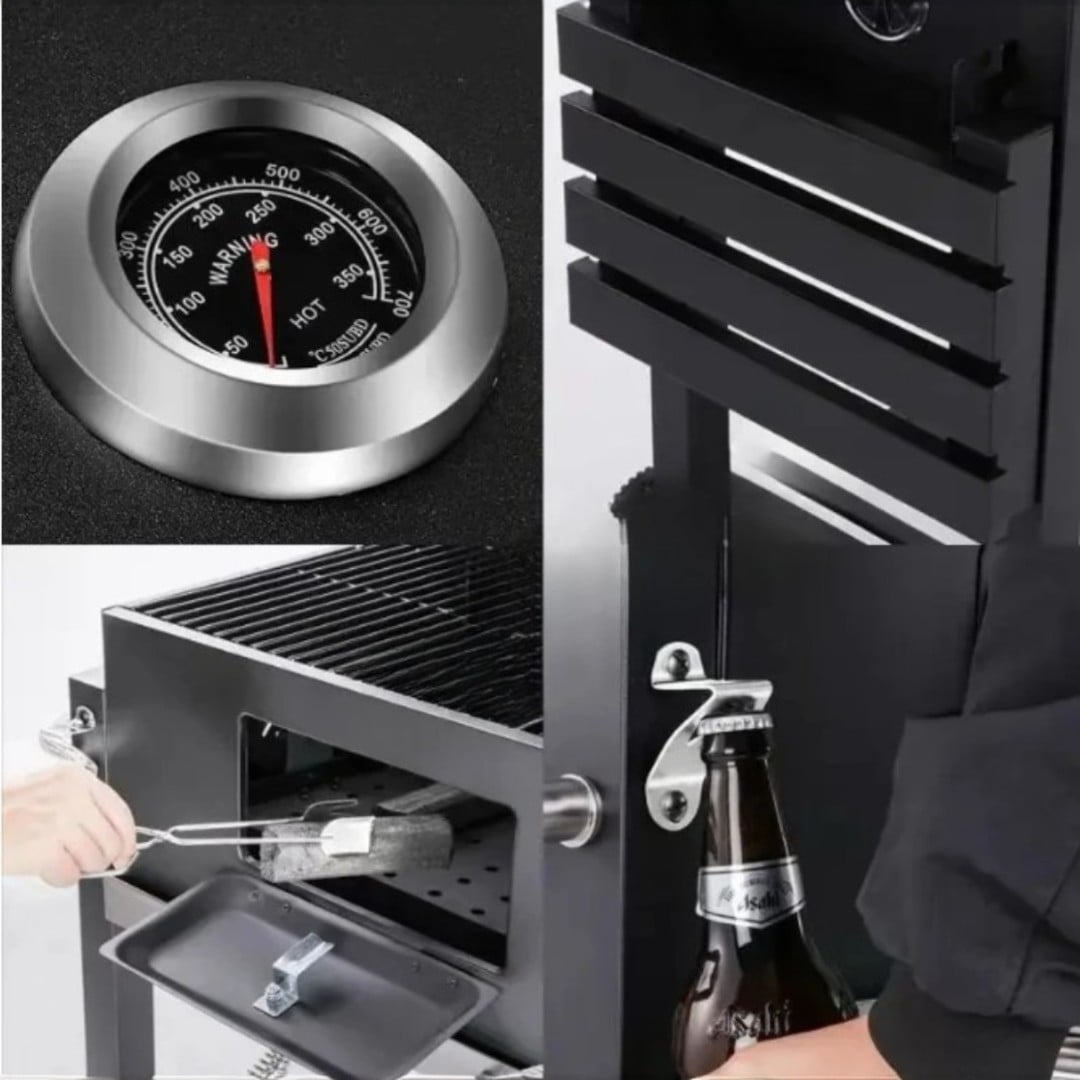 PARRILLA A CARBON CON TAPA, TERMOMETRO Y BANDEJA LATERAL – HOME&DESIGN - 4