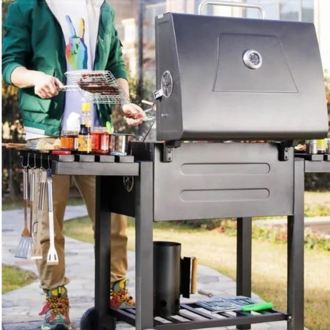 PARRILLA A CARBON CON TAPA, TERMOMETRO Y BANDEJA LATERAL – HOME&DESIGN - 6