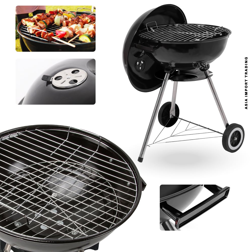 PARRILLA A CARBON CON TAPA Y RUEDAS – TIPO KETTLE 43 CM - 2