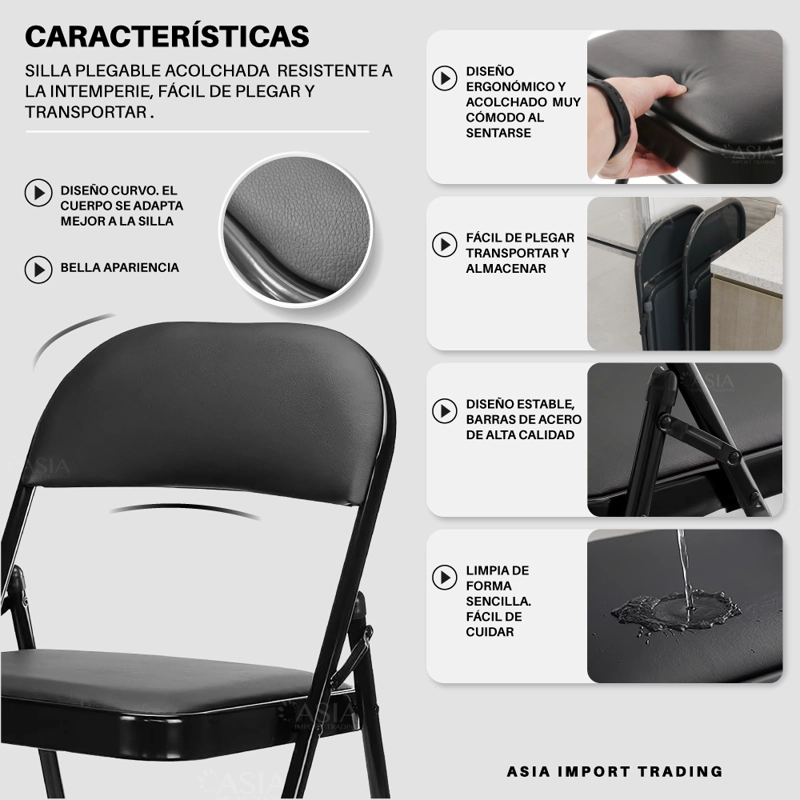 SILLA PLEGABLE NEGRA ACOLCHADA - 3