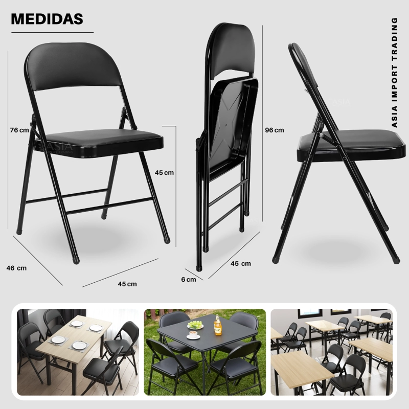 SILLA PLEGABLE NEGRA ACOLCHADA - 4