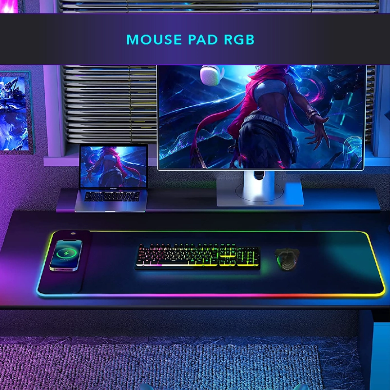 MOUSE PAD GAMER UNISEX PWRFITNESS NEGRO RGB XL CON CARGA INALAMBRICA Y CONTROL - 2