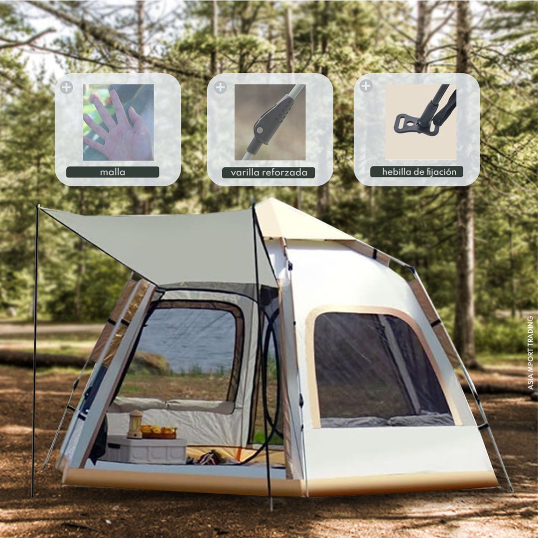 CARPA AUTOMATICA 4 PERSONAS 240X240CM DOBLE CAPA CAMPING - 2