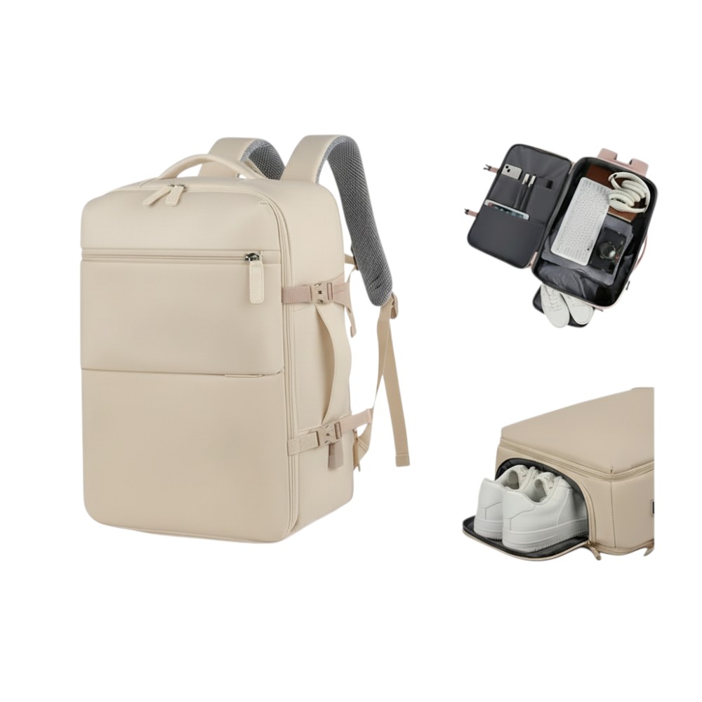 MOCHILA DE VIAJE EXPANDIBLE COLOR BEIGE - 1