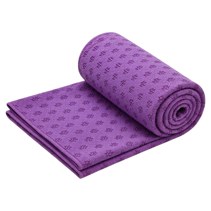 TOALLA DE YOGA PREMIUM ANTIDESLIZANTE 183X61 CM DE MICROFIBRA SECADO RAPIDO MORADA - 3